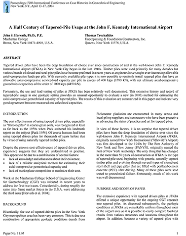 A Half Century of Tapered Pile Usage at the John F. Kennedy International Airport